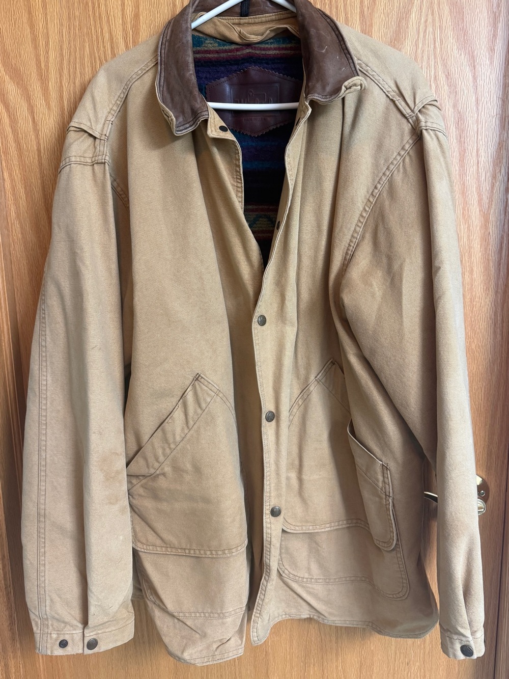 Woolrich Vintage Tan Canvas Jacket with Leather Collar